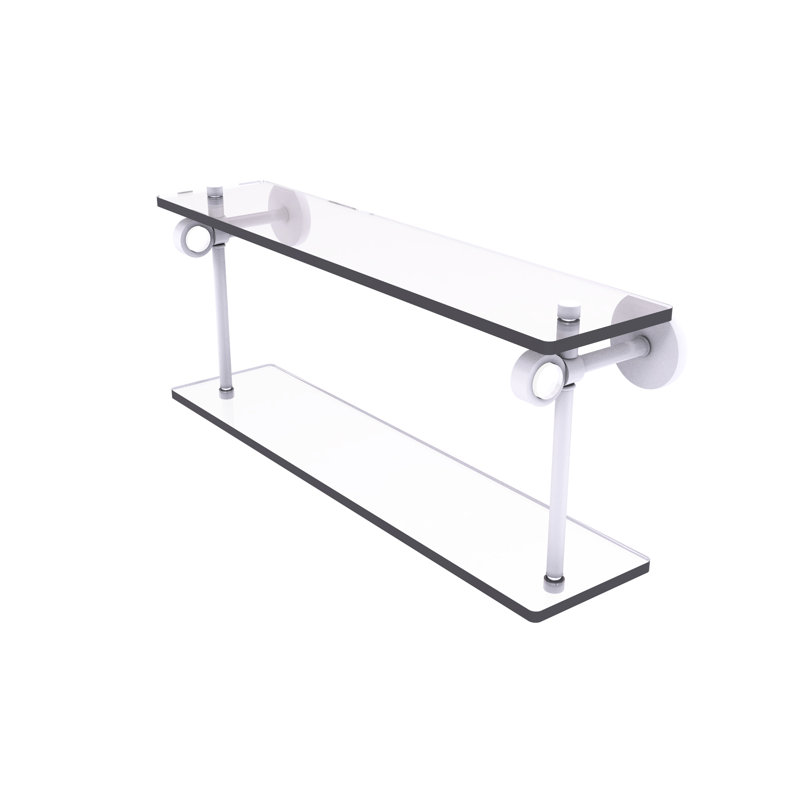 Tablette murale à deux niveaux en verre Margolis, Blanc mat, H 9,2 po x l 16 po x P 5,6 po