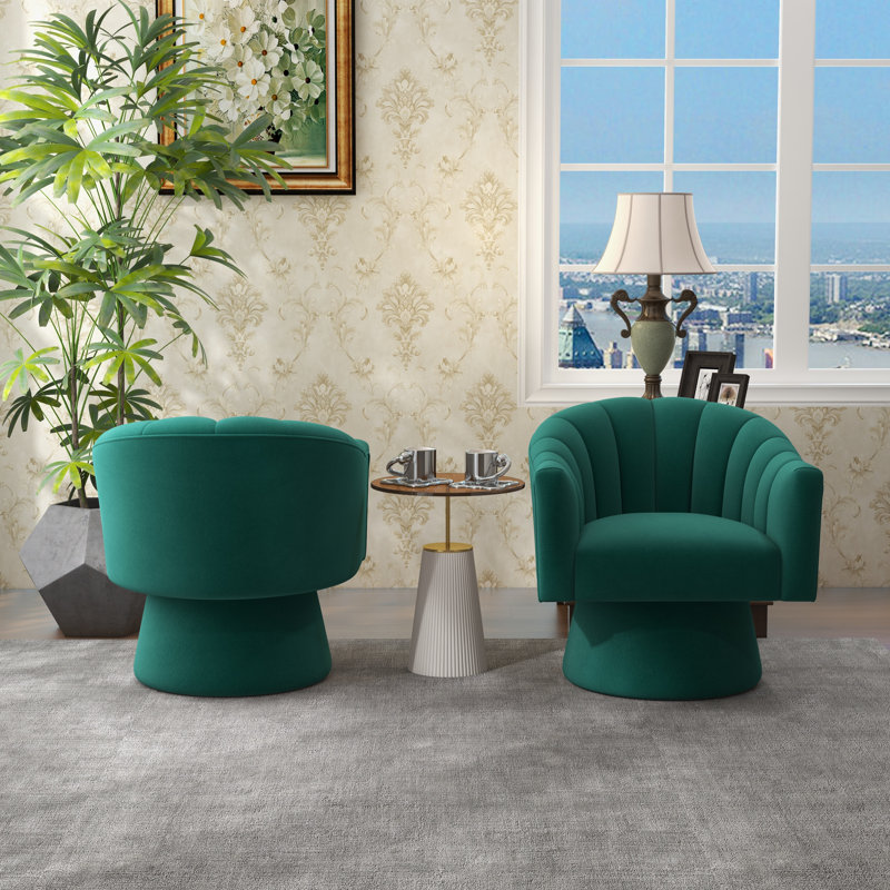 Avalina Velvet Swivel Barrel Chair, Green