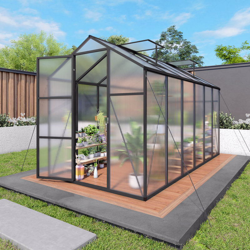 6x12FT Walk-in Outdoor Greenhouse - Polycarbonate Garden Greenhouse with Sturdy Aluminum Frame, Adjustable Vents, Lockable Door & UV Protection for Backyard