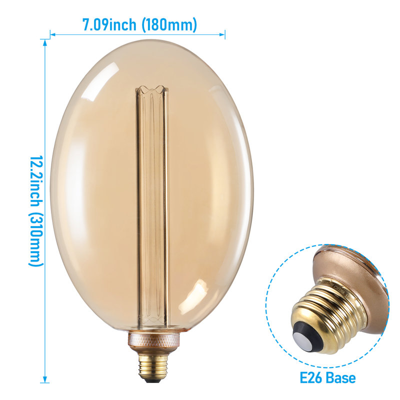 Irregular Led Decorative Vintage Edison Bulb, Dimmable, E26 Base, Amber Glass, Soft Warm