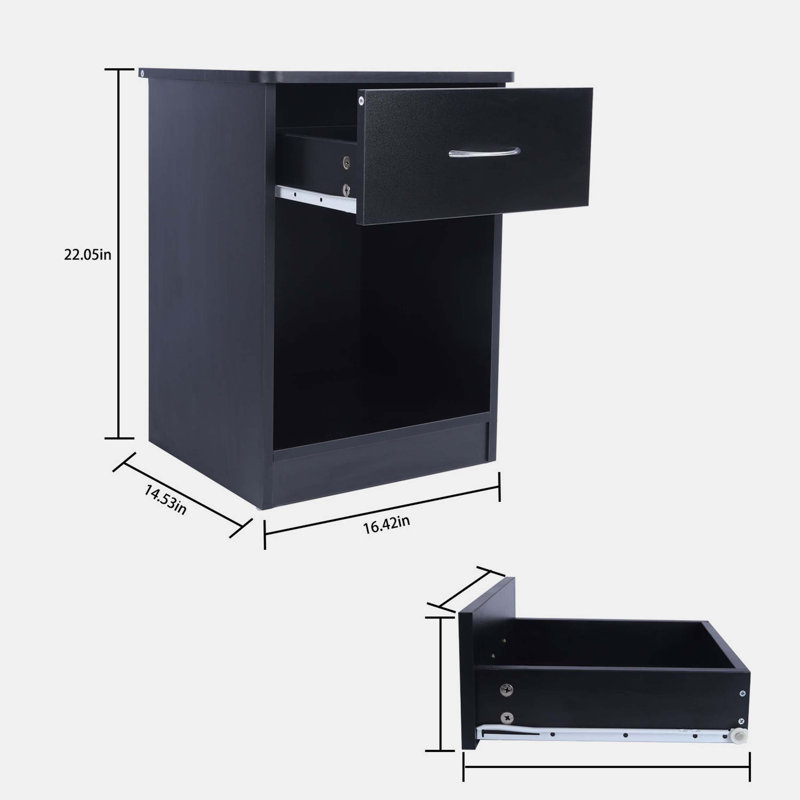 Bayhills 2 pcs nightstand with Drawers, File Cabinet Storage with Sliding Drawer and Shelf(Black)