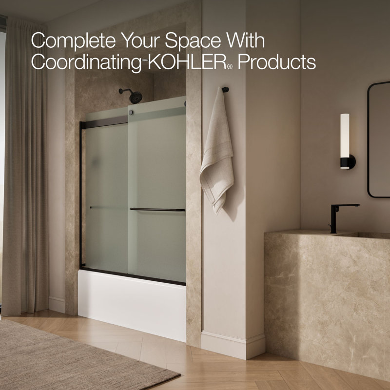 Levity 59.63" x 62" Bypass Bath Door with CleanCoat® Technology, Anodized Dark Bronze, Frosted