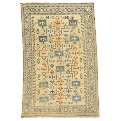 Tapis ivoire et bleu noué à la main de haute qualité