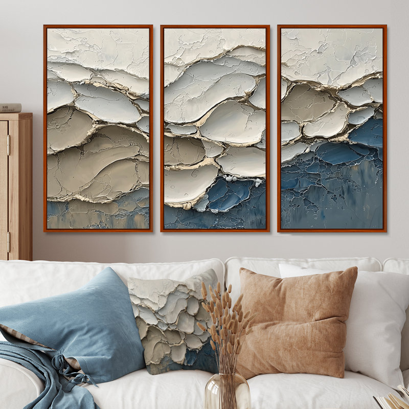 «Abstract Collages Coastal Waves Flow I», ensemble de 3 collages abstraits, H 32 po x l 48 po, Brun