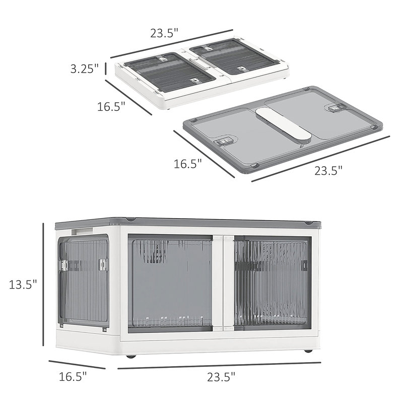 3 bacs de rangement empilables avec couvercles, roues, pliables, 18 gallons, Blanc