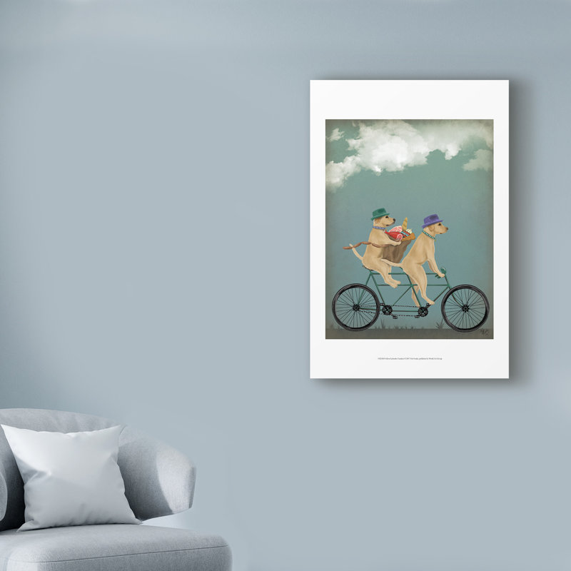 « yellow labrador tandem », reproduction d’impression sur toile tendue, H 47 po x l 30 po x P 2 po