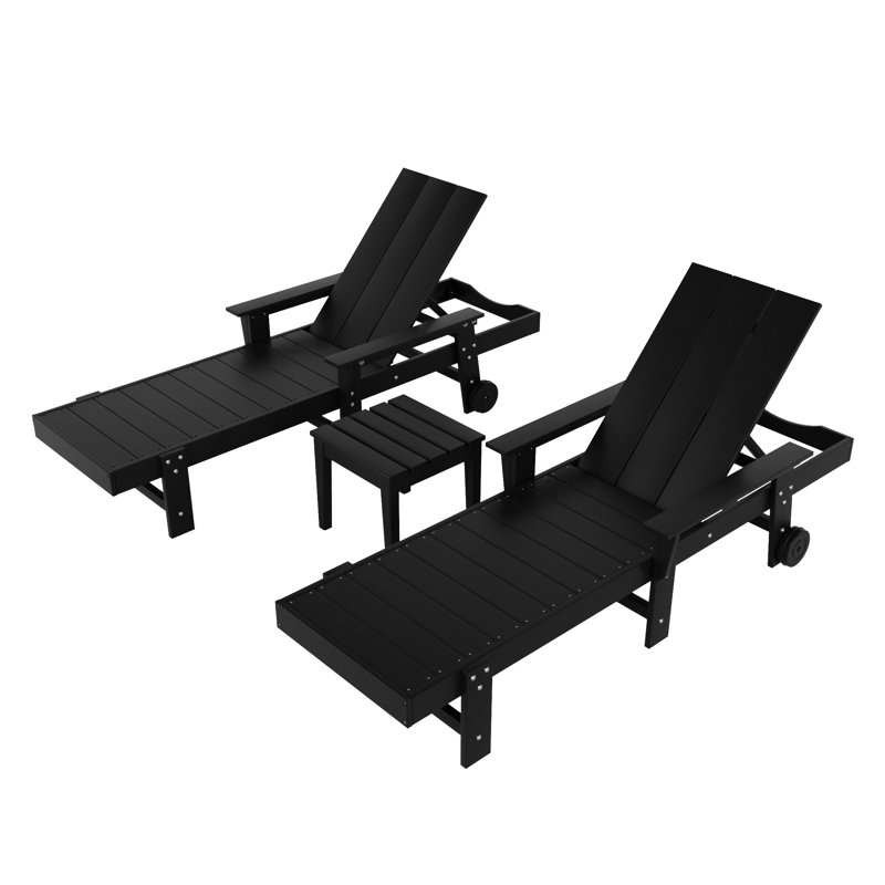 Joubert Outdoor Chaise Lounge with Table, Black