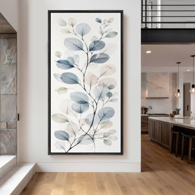 Large Framed Canvas Wall Art - Neutral Blue Eucalyptus Botanical Decor - 60"x20", 60"x30"