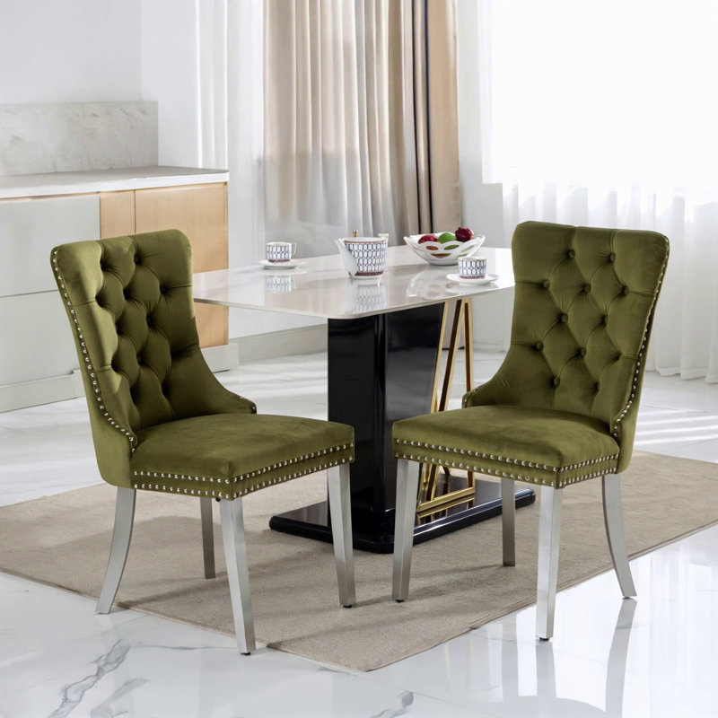 High-End Tufted Solid Wood Contemporary Velvet Upholstered Dining Chair With Chrome Stainless Steel Plating Legs