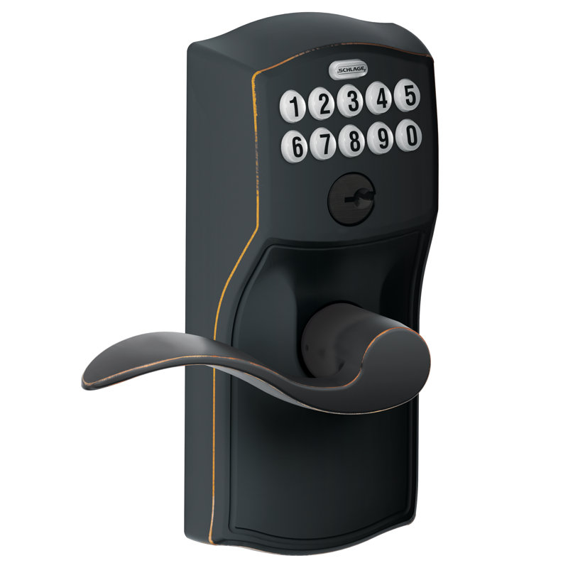 Accent Keypad Lever with Camelot Trim, Aged Bronze, Yes, Reversible