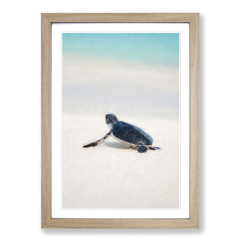 New Born Sea Turtle in Abstract - Picture Frame Graphic Art Print, 36cm H x 27cm W x 2cm D, Oak Framed