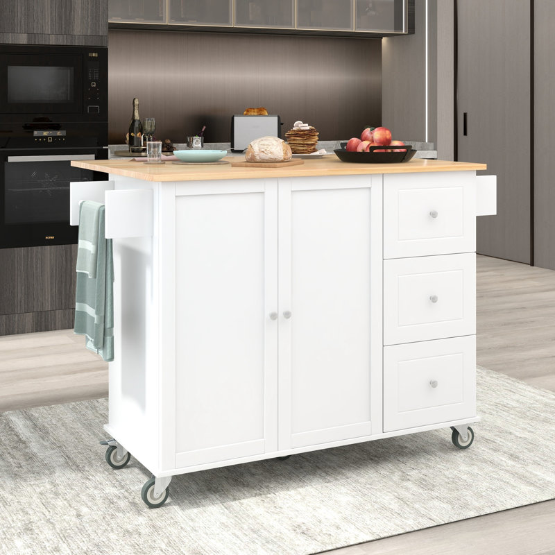 Îlot de cuisine mobile à roulettes avec roues verrouillables, îlot de cuisine intérieur avec abattant et tiroir