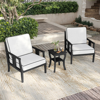 Ensemble de patio extérieur en teck pour deux personnes avec coussins et table d'appoint Chaffins