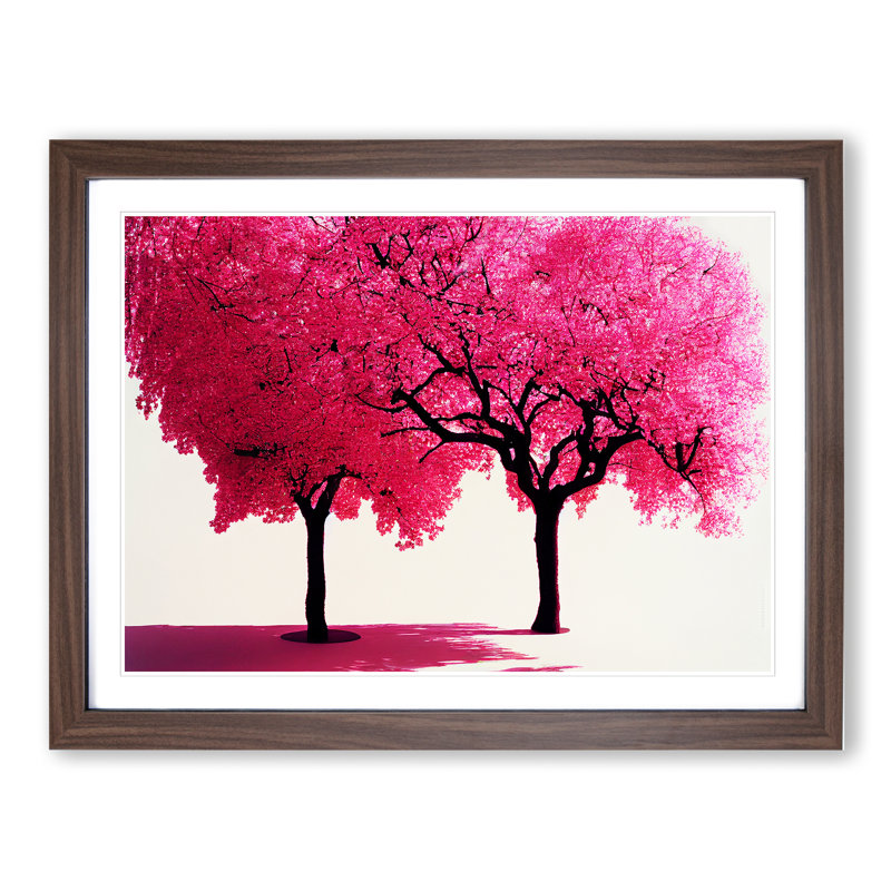XH1022-7097X Powerful Cherry Blossom Trees 1 Piece Single Picture Frame Wall Art, 46cm H x 64cm W, Walnut