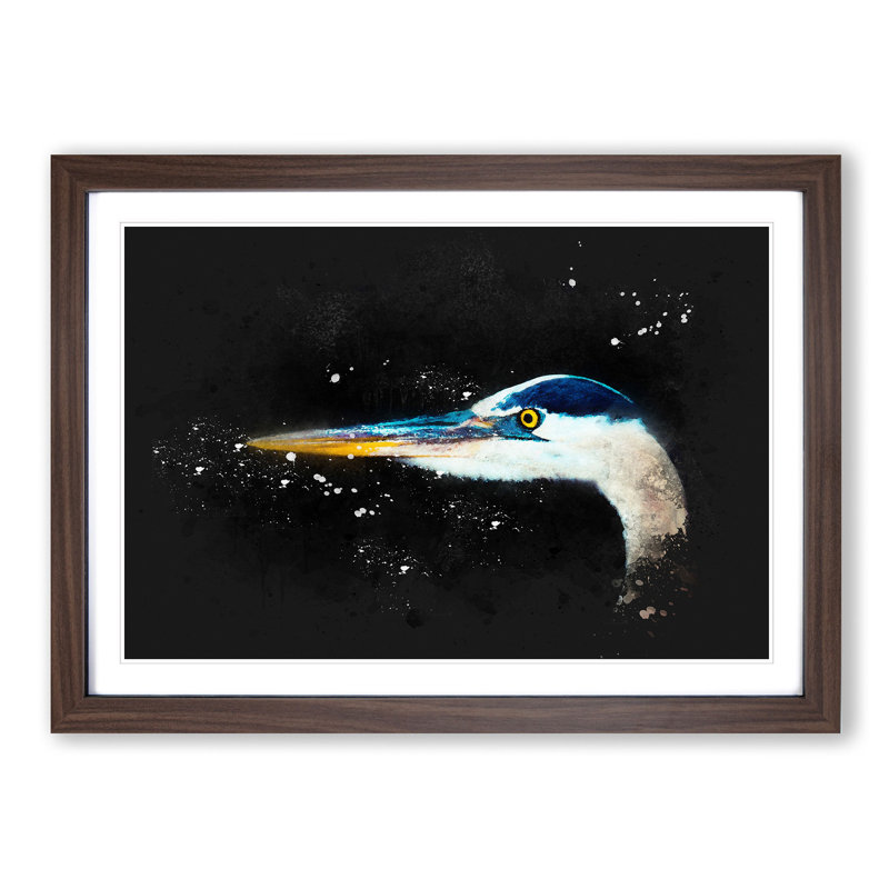 Heron Portrait - Picture Frame Graphic Art Print, 62cm H x 87cm W x 2cm D, Walnut Framed