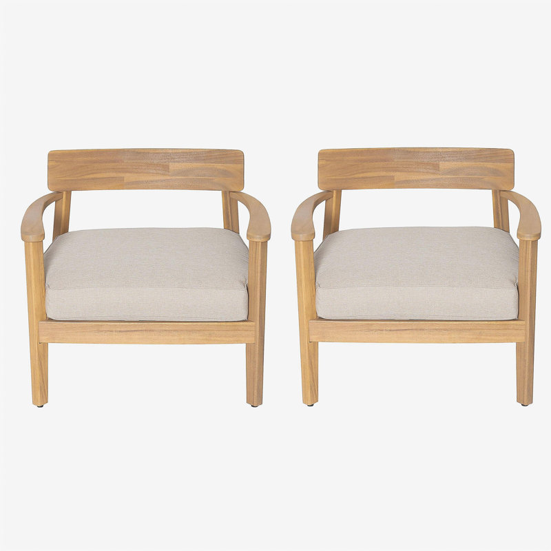 Fauteuil club en bois d'acacia avec coussin de siège, ensemble de 2