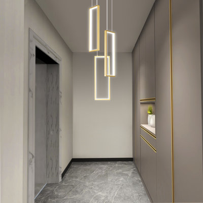 Modern Kitchen Island Dimmable Pendant Light Fixture Led Pendant Lights Rectangular Chandelier Staircase Large Chandelier Lobby Living Room Foyer High Ceiling Chandeliers(3 Light)