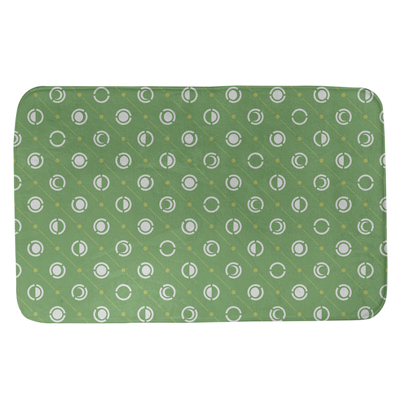 Tapis de bain géométrique antidérapant en microfibre Moon phases, l 17 po x L 24 po, Vert / Jaune / Gris