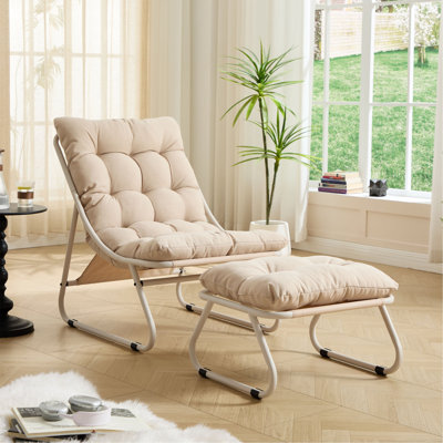 Méridienne d'extérieur pour patio avec repose-pieds, fauteuil inclinable confortable avec coussin gonflable et repose-pieds, idéale pour le salon, la chambre à coucher, la salle de lecture, la structure avec coussin