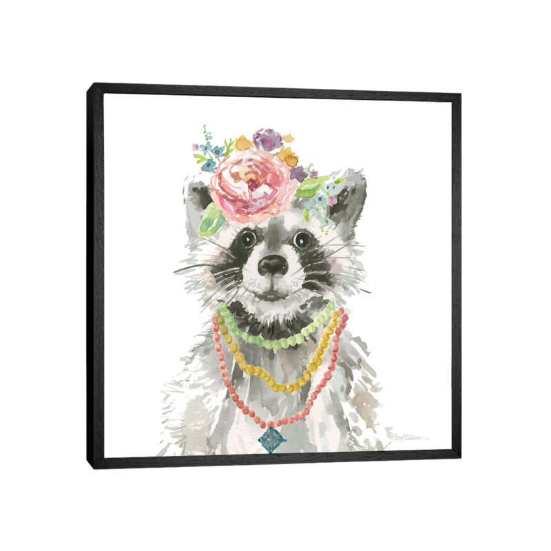 Glamour Girls: Raccoon by Carol Robinson - Print on Canvas, 45.72 cm H x 45.72 cm W, Black Framed Canvas