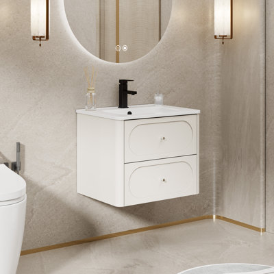Brubaker Wall Mounted Single Double Single Vanity Bathroom Vanity With Resin Top