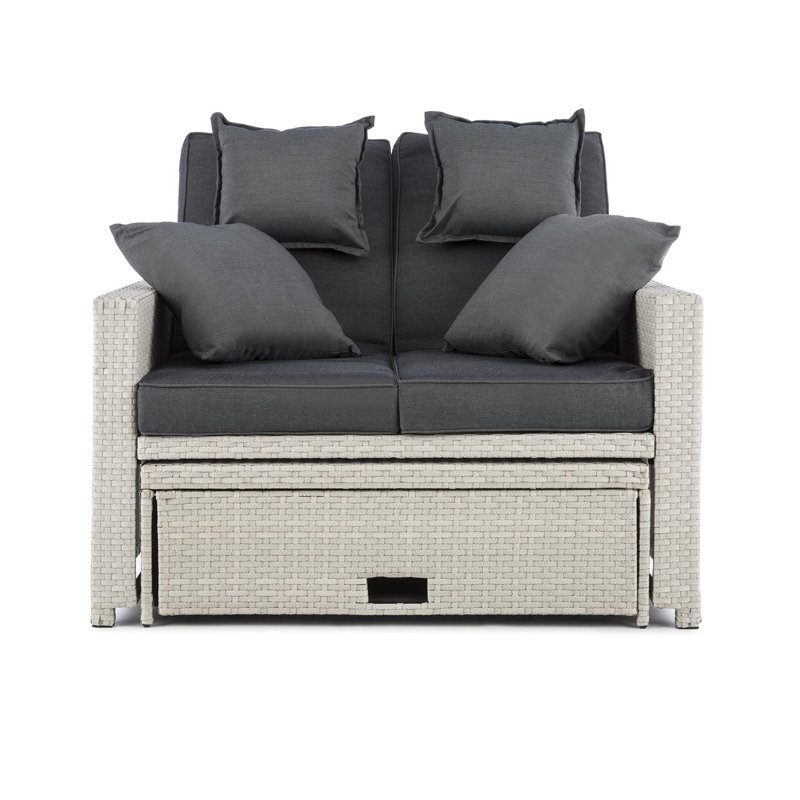121cm Wide Patio Sofa with Cushions, White/Grey