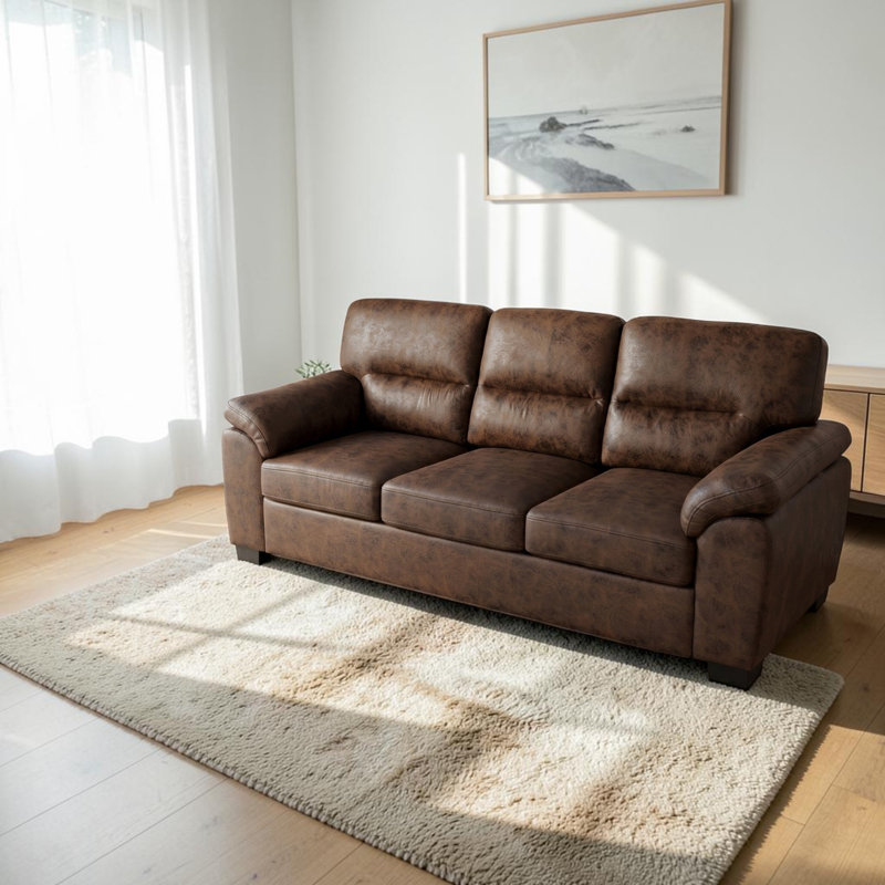 Canapé de 81 po rembourré en tissu d'aluminium avec coussins en mousse compressée avec accoudoirs rembourrés et pieds triangulaires noirs pour le salon