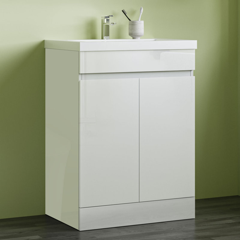 Rashauna 600mm Single Bathroom Vanity with Drop In Resin Basin, White