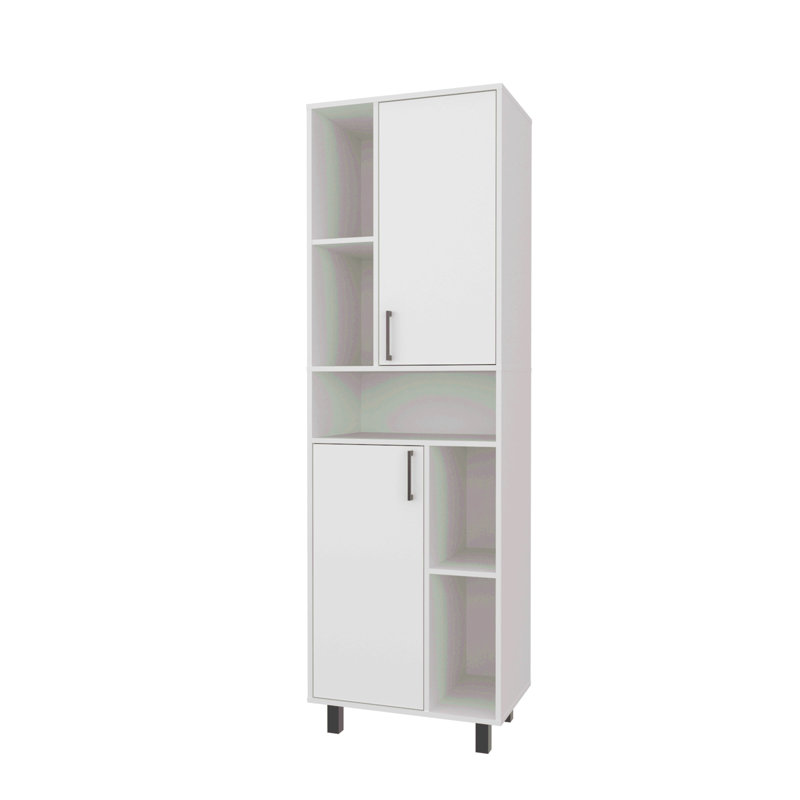 Kitchen Pantry With Open Shelves Storage And 2 Doors,  White