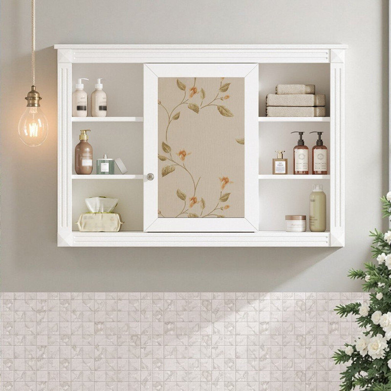 Armoire à pharmacie murale de 42 po avec miroir en MDF et tablettes réglables et porte-serviettes