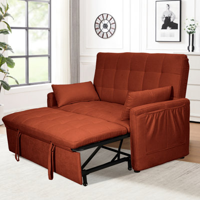  Bed For Living Room, Office, Guest With Double Iron Reinforced Frame, Storage Pockets, Adjustable , Red Linen And Burlap, Memory Foam Comfort 2 In 1 Convertible Of Size, Structure, On