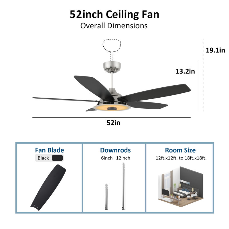 Alceo 52'' Ceiling Fan with LED Lights, Silver
