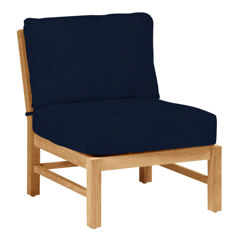 Club Teak Sectional Slipper Chair, No Welt, Indigo Velvet, Natural Teak