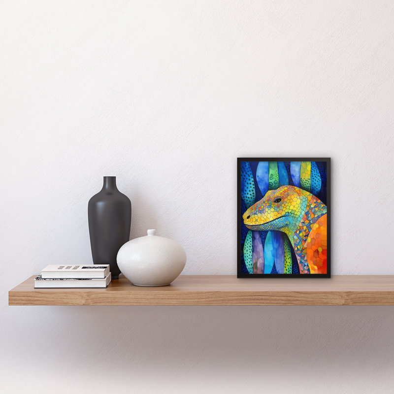 Komodo Dragon Vibrant Folk Art Watercolour Painting Artwork Framed Wall Art Print 9X7 Inch