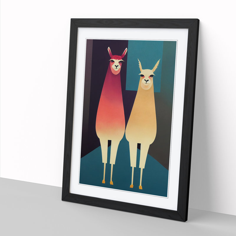 Llama Duo - Single Picture Frame Print, Black, 46cm H x 34cm W x 2cm D