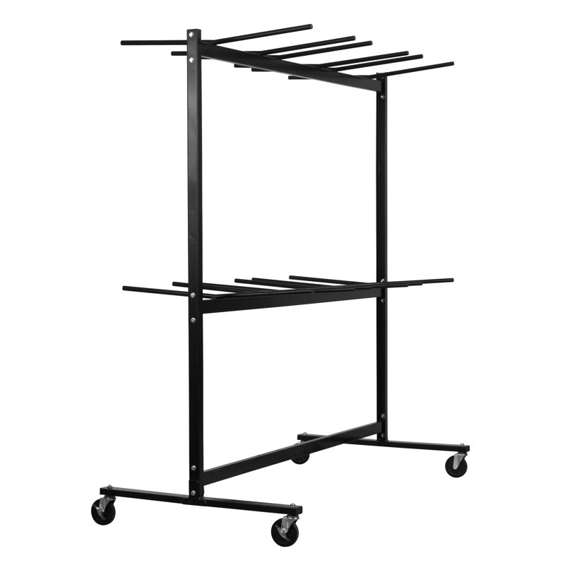 Black Steel Two-Tier Folding Chair Storage Cart