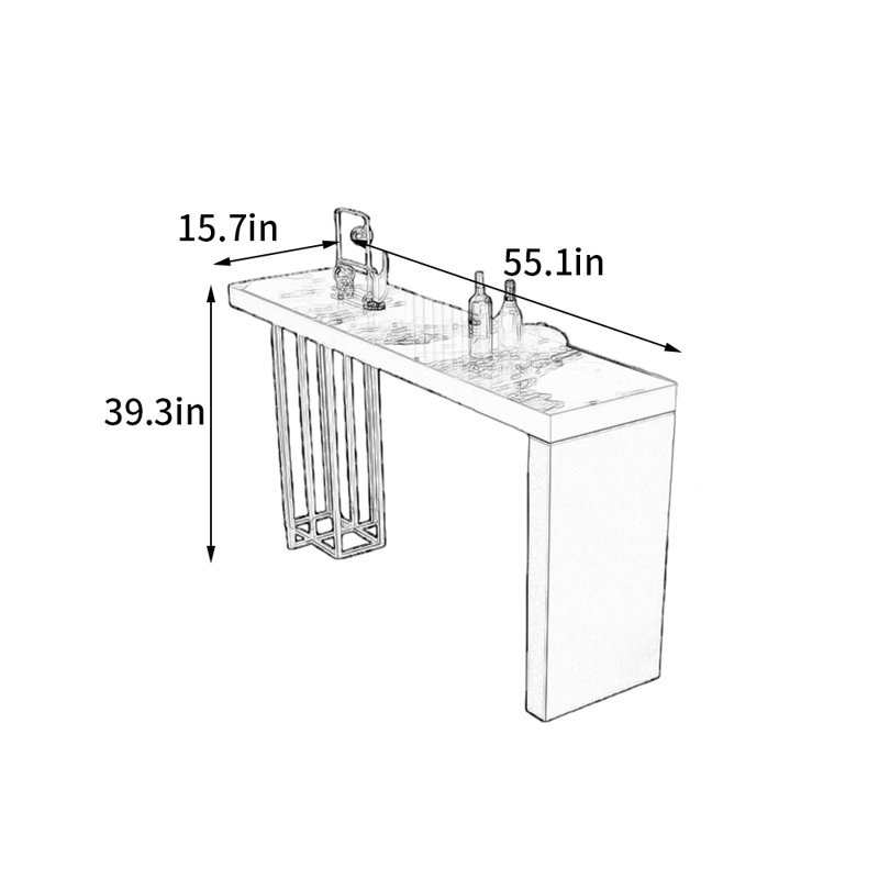 Table basse légère et luxueuse, H 39,3 po x L 55,1 po x l 15,7 po