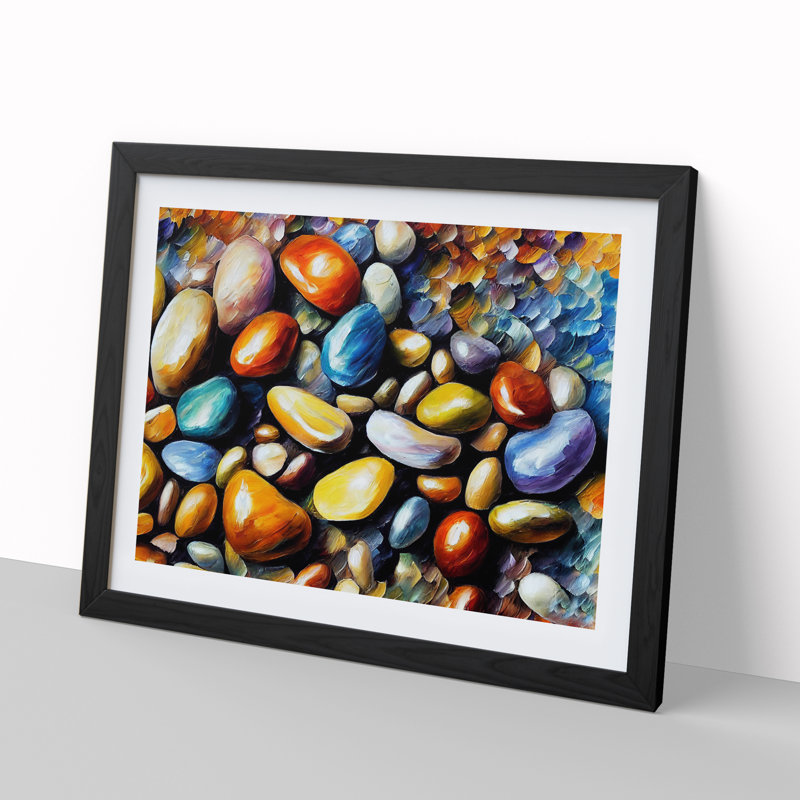 Shimmering River Pebbles Vol.3 - Single Picture Frame Print, 34cm H x 46cm W x 2cm D, Black