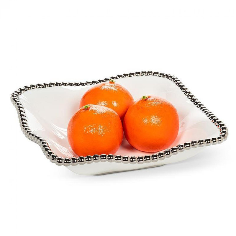 Silver Beaded Edge Square Serving Bowl