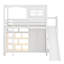 Lit mezzanine simple en bois avec garde-robe, tablettes de rangement, glissoire et lumières DEL