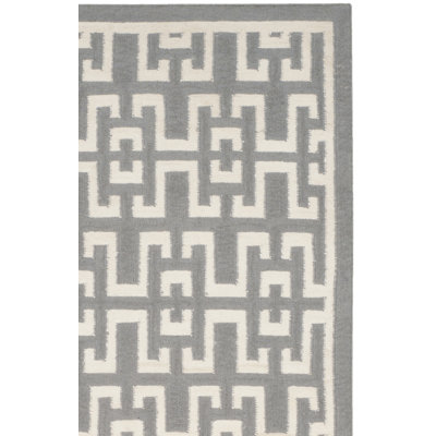 Rodgers Flat Weave Banana Silk/Wool/Cotton Geometric Rug in Gray/Ivory