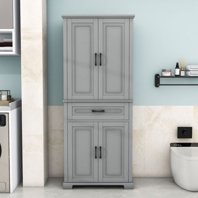 Grande armoire de rangement pour salle de bain avec portes, tiroir, tablette réglable et conception anti-basculement
