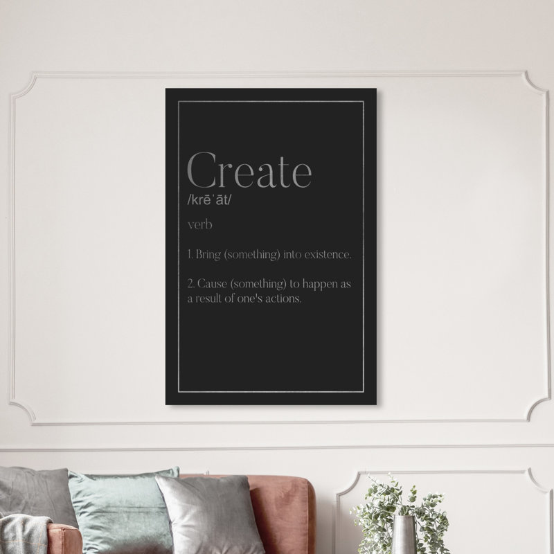 « create typographie silver », art textuel sur toile, H 54 po x l 36 po x P 1,5 po