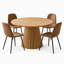 Ensemble de salle à manger rond à pied central de 5 pièces avec des chaises rembourrées marron-74911132