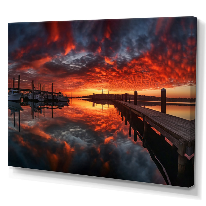 Coucher de soleil sur le port I - impression, H 12 po x l 20 po x P 1 po, Toile tendue