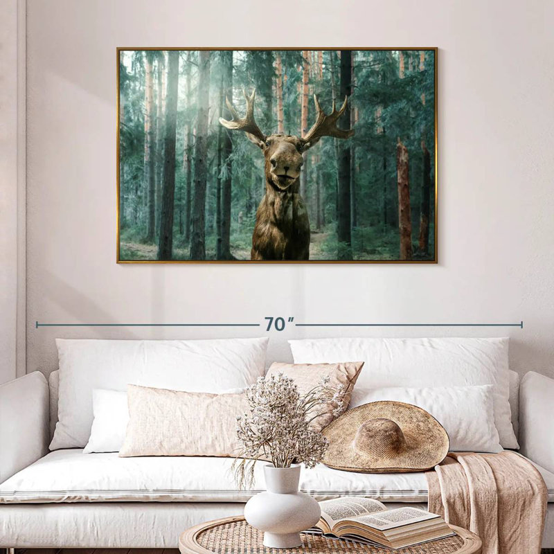 Orignal sauvage, 46 po x 31 po, Cadre flottant doré