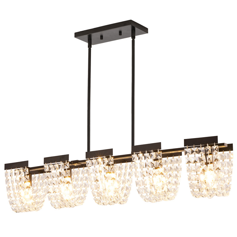 Lustre rectangulaire en cristal à 5 lumières de style campagne moderne, Noir mat