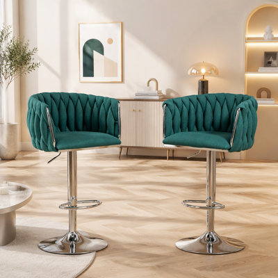 Ensemble de 2 tabourets pivotants à 360 °, hauteur réglable avec dossier tissé et repose-pieds, pour la cuisine, le café et le pub