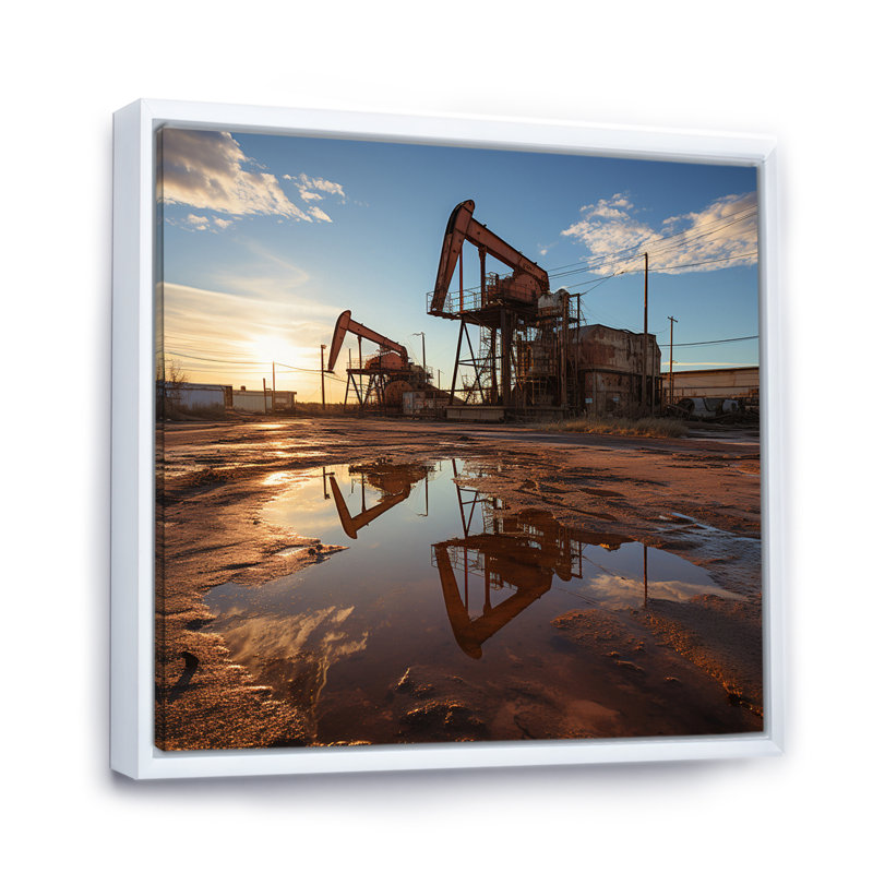 " Texas Oil Field With Oil Drill ", White Floater Framed, 36" H x 36" W x 1.5" D
