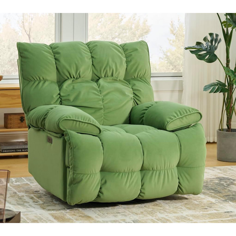 Fauteuil inclinable électrique surdimensionné 43,5 po Adyen, pivotant à 360 °, berçant à 30 °, Vert